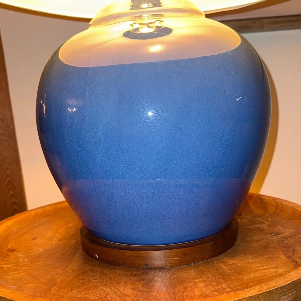 Ralph Lauren Blue Ceramic Table Lamp with Cream Shade